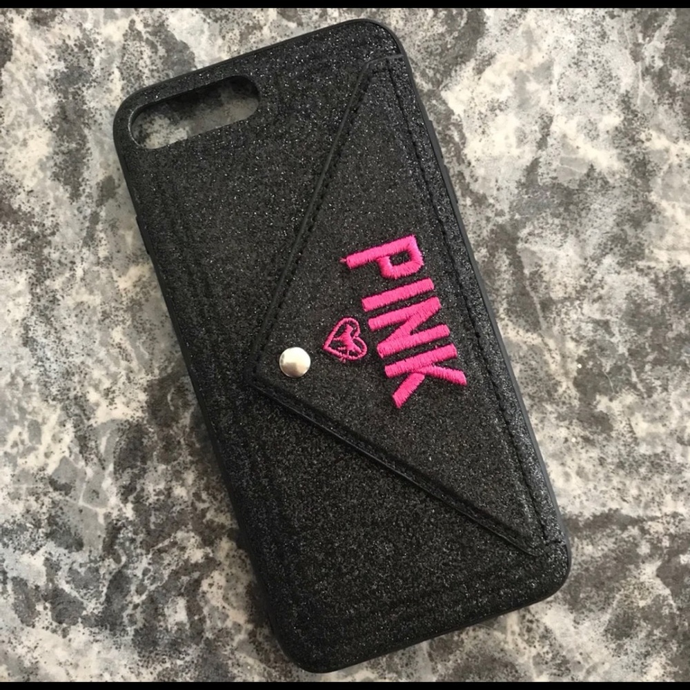 iPhone 8/7 Plus phone case black and pink glitter